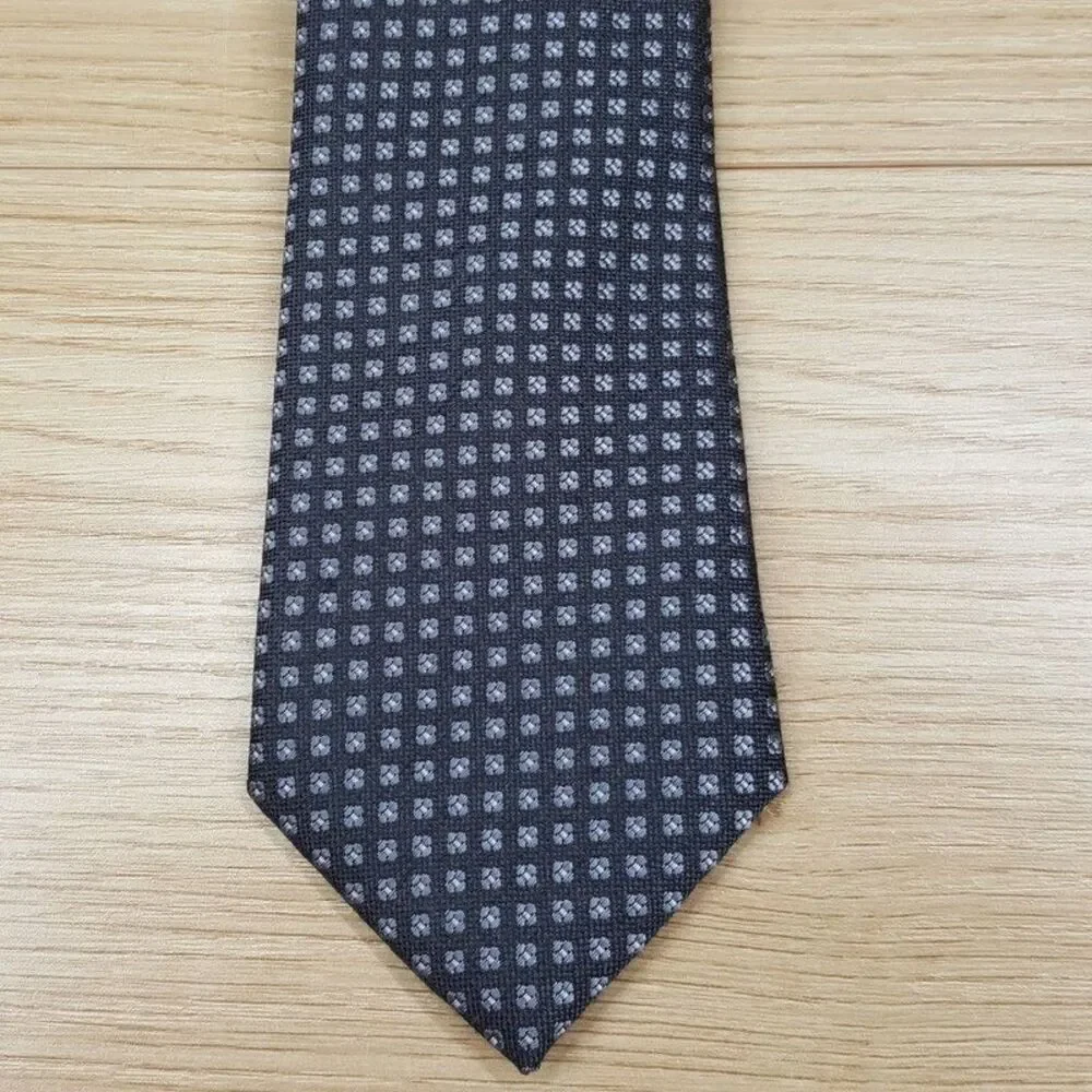 ALFANI Mens Neck Tie Black Gray Slim Geo Medallion Micro Geometric